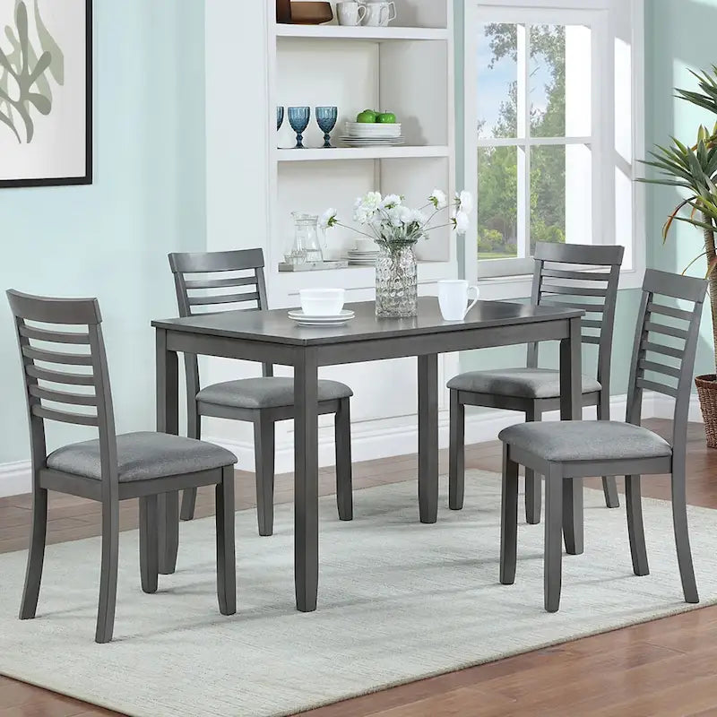 Rectangular Dining Table for 4, MDF & Solid Wood Legs, Water-Resistant Surface, 45.5"L x 28.5"W x 30"H, Gray