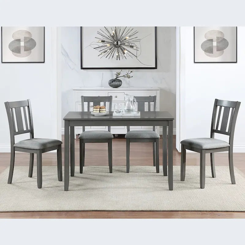 Rectangular Dining Table for 4, MDF & Solid Wood Legs, Water-Resistant Surface, 45.5"L x 28.5"W x 30"H, Gray