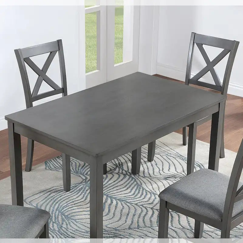 Rectangular Dining Table for 4, MDF & Solid Wood Legs, Water-Resistant Surface, 45.5"L x 28.5"W x 30"H, Gray