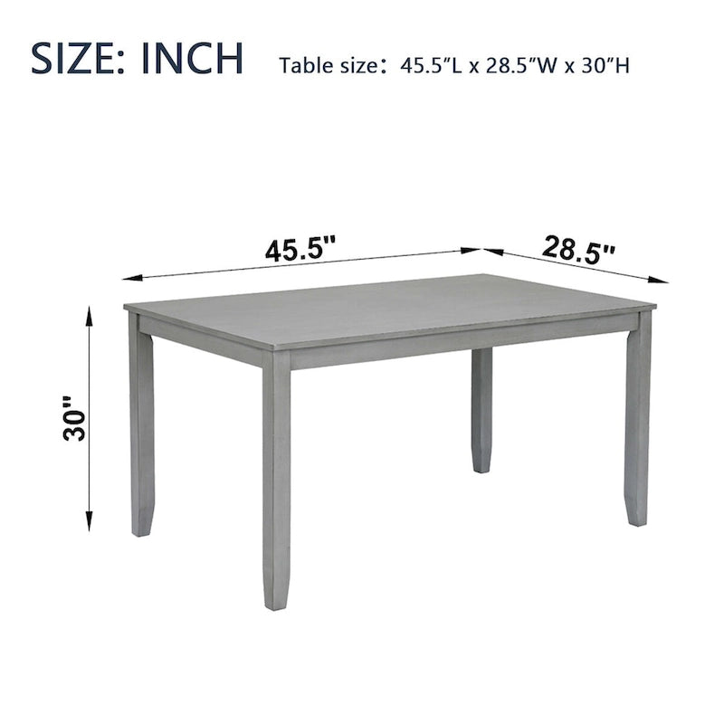 Rectangular Dining Table for 4, MDF & Solid Wood Legs, Water-Resistant Surface, 45.5"L x 28.5"W x 30"H, Gray