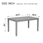 Rectangular Dining Table for 4, MDF & Solid Wood Legs, Water-Resistant Surface, 45.5"L x 28.5"W x 30"H, Gray