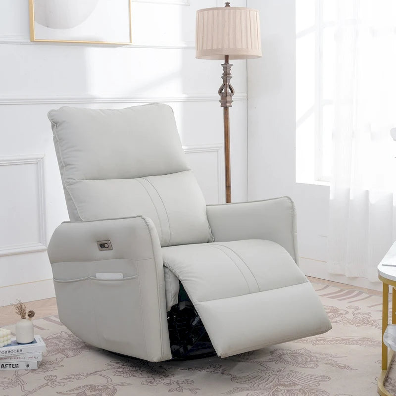 270° Power Swivel Rocker Recliner Chair with USB Ports, Light Gray