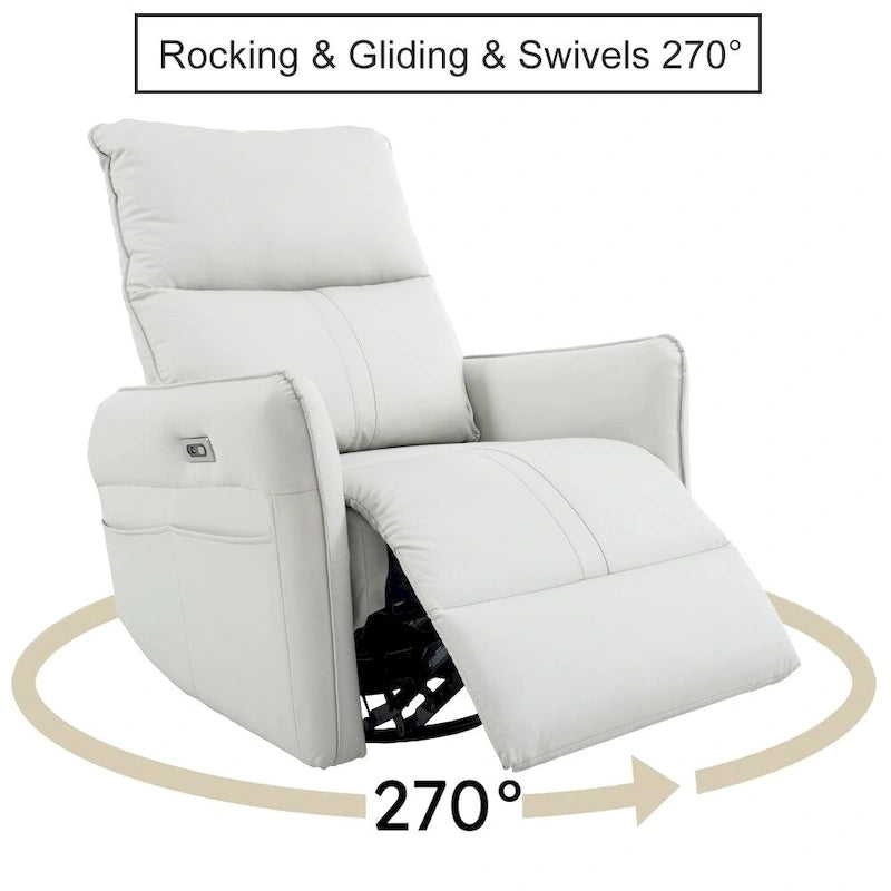 270° Power Swivel Rocker Recliner Chair with USB Ports, Light Gray