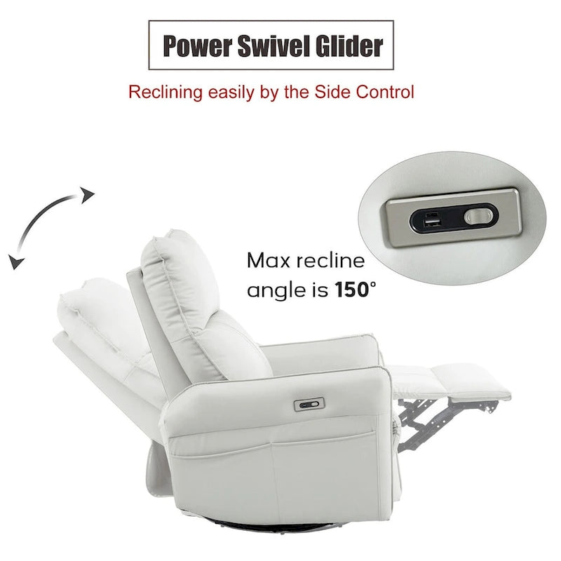 270° Power Swivel Rocker Recliner Chair with USB Ports, Light Gray