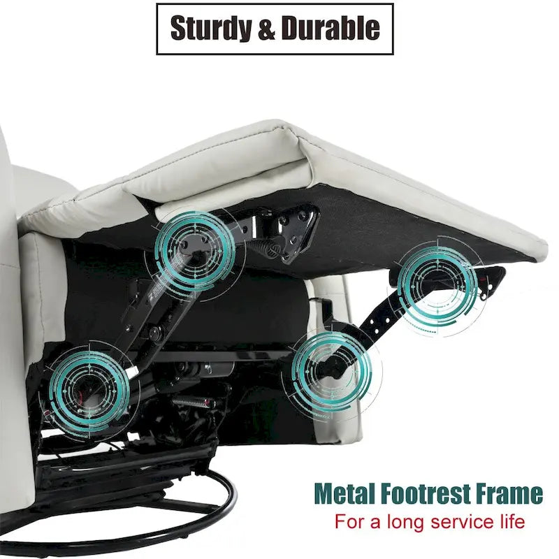 270° Power Swivel Rocker Recliner Chair with USB Ports, Light Gray