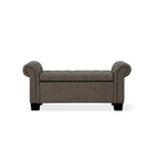 54-Inch Storage Bench with Tufted Seat, Rolled Arms & Hidden Storage, Polyester Linen, Gray