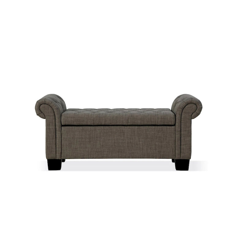 54-Inch Storage Bench with Tufted Seat, Rolled Arms & Hidden Storage, Polyester Linen, Gray