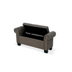 54-Inch Storage Bench with Tufted Seat, Rolled Arms & Hidden Storage, Polyester Linen, Gray