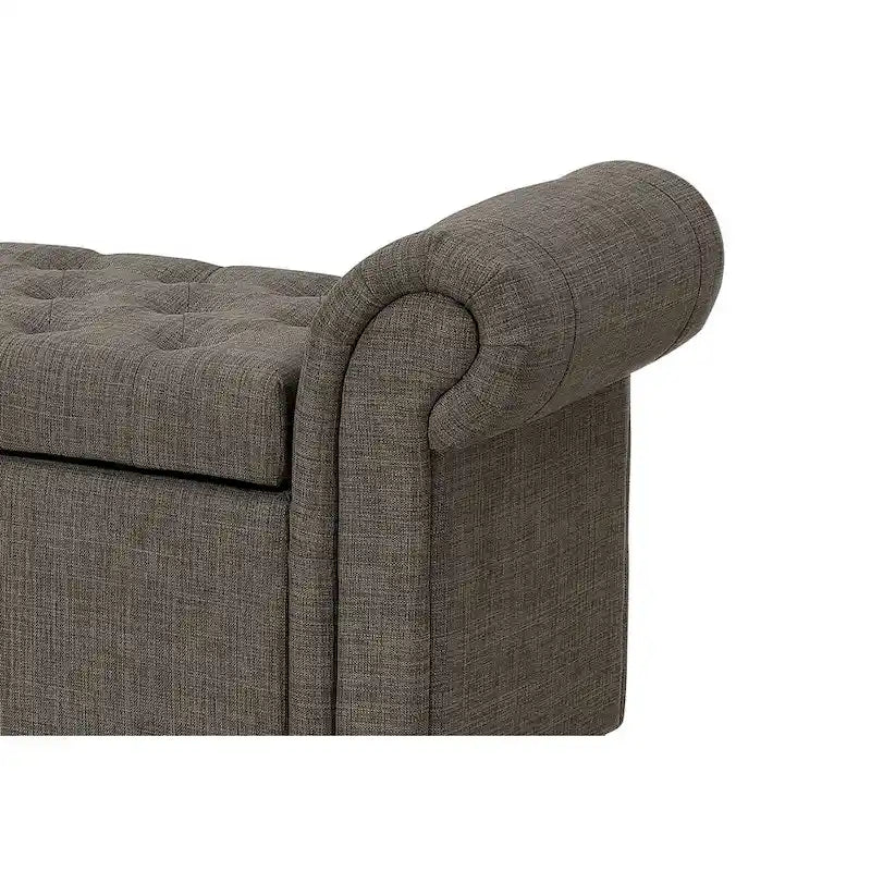 54-Inch Storage Bench with Tufted Seat, Rolled Arms & Hidden Storage, Polyester Linen, Gray