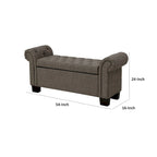 54-Inch Storage Bench with Tufted Seat, Rolled Arms & Hidden Storage, Polyester Linen, Gray