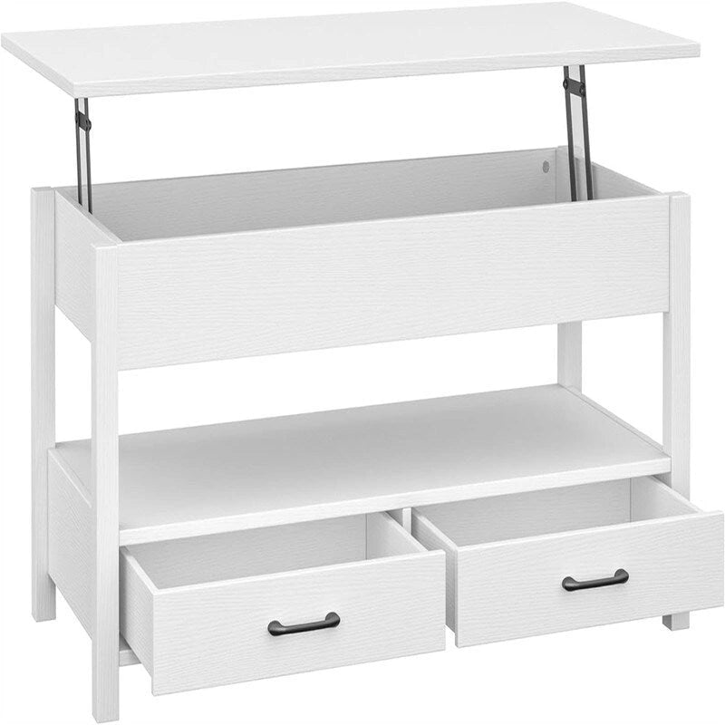 Lift Top Coffee Table with Hidden Compartment, 2 Drawers & Open Shelf, 44.1"W x 21.7"D, Industrial Style