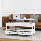 Lift Top Coffee Table with Hidden Compartment, 2 Drawers & Open Shelf, 44.1"W x 21.7"D, Industrial Style