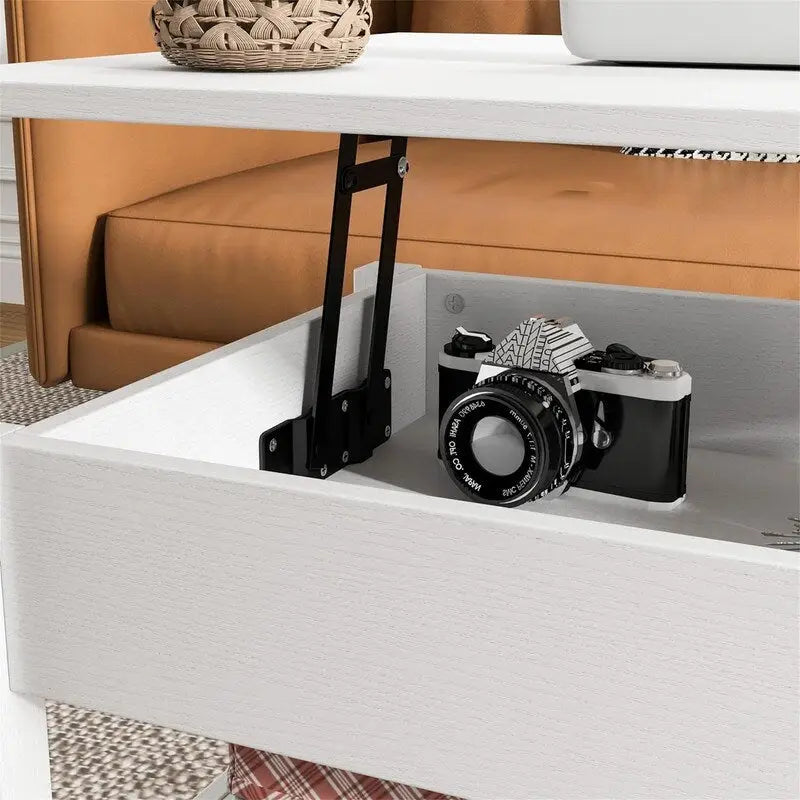 Lift Top Coffee Table with Hidden Compartment, 2 Drawers & Open Shelf, 44.1"W x 21.7"D, Industrial Style