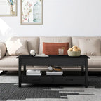 Lift Top Coffee Table with Hidden Compartment, 2 Drawers & Open Shelf, 44.1"W x 21.7"D, Industrial Style