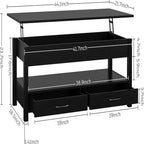 Lift Top Coffee Table with Hidden Compartment, 2 Drawers & Open Shelf, 44.1"W x 21.7"D, Industrial Style