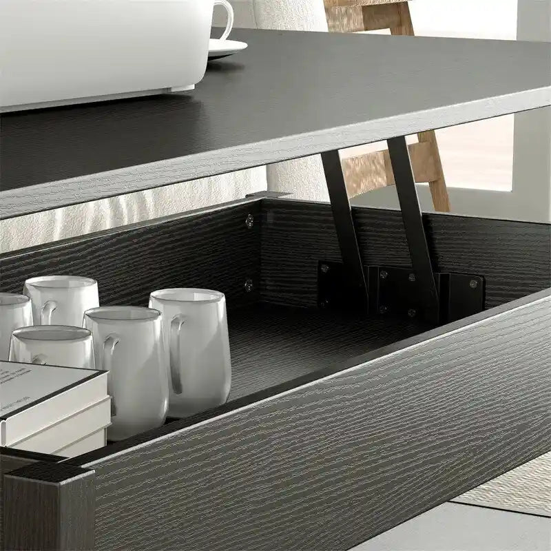 Lift Top Coffee Table with Hidden Compartment, 2 Drawers & Open Shelf, 44.1"W x 21.7"D, Industrial Style