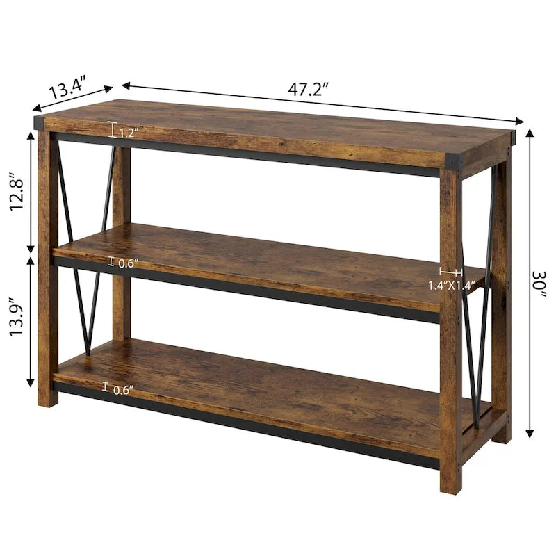 3-Tier Farmhouse Console Table, 47.2" Entryway Sofa Table, MDF Top, Grey or Brown