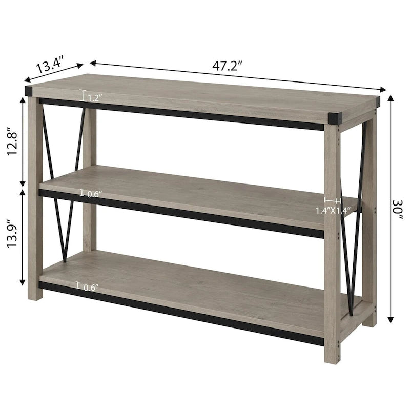3-Tier Farmhouse Console Table, 47.2" Entryway Sofa Table, MDF Top, Grey or Brown