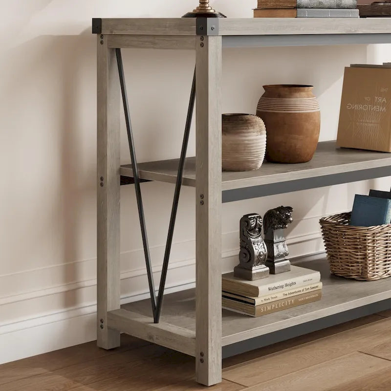3-Tier Farmhouse Console Table, 47.2" Entryway Sofa Table, MDF Top, Grey or Brown