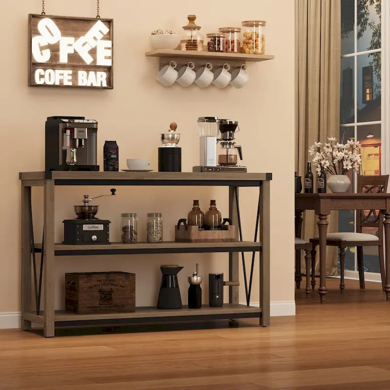 3-Tier Farmhouse Console Table, 47.2" Entryway Sofa Table, MDF Top, Grey or Brown