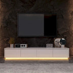 White High Gloss TV Stand with LED Lighting, 70.9" Wide, Open Shelving & Soft-Close Cabinets