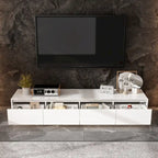 White High Gloss TV Stand with LED Lighting, 70.9" Wide, Open Shelving & Soft-Close Cabinets