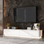White High Gloss TV Stand with LED Lighting, 70.9" Wide, Open Shelving & Soft-Close Cabinets