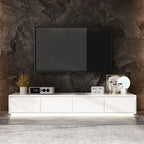 White High Gloss TV Stand with LED Lighting, 70.9" Wide, Open Shelving & Soft-Close Cabinets