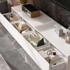 White High Gloss TV Stand with LED Lighting, 70.9" Wide, Open Shelving & Soft-Close Cabinets