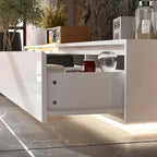 White High Gloss TV Stand with LED Lighting, 70.9" Wide, Open Shelving & Soft-Close Cabinets