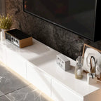 White High Gloss TV Stand with LED Lighting, 70.9" Wide, Open Shelving & Soft-Close Cabinets