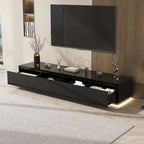 White High Gloss TV Stand with LED Lighting, 70.9" Wide, Open Shelving & Soft-Close Cabinets