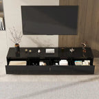 White High Gloss TV Stand with LED Lighting, 70.9" Wide, Open Shelving & Soft-Close Cabinets