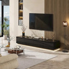 White High Gloss TV Stand with LED Lighting, 70.9" Wide, Open Shelving & Soft-Close Cabinets