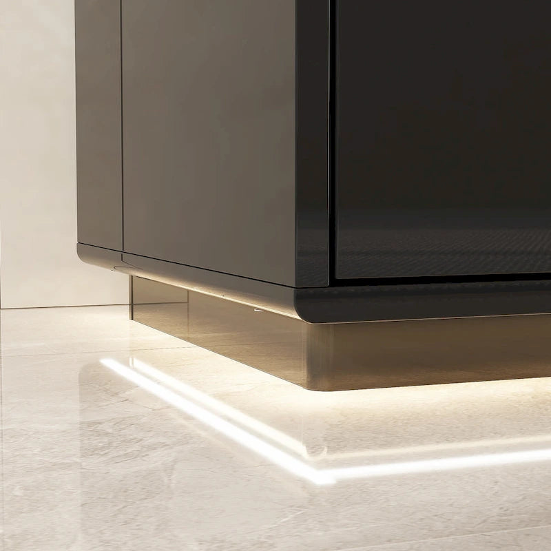White High Gloss TV Stand with LED Lighting, 70.9" Wide, Open Shelving & Soft-Close Cabinets