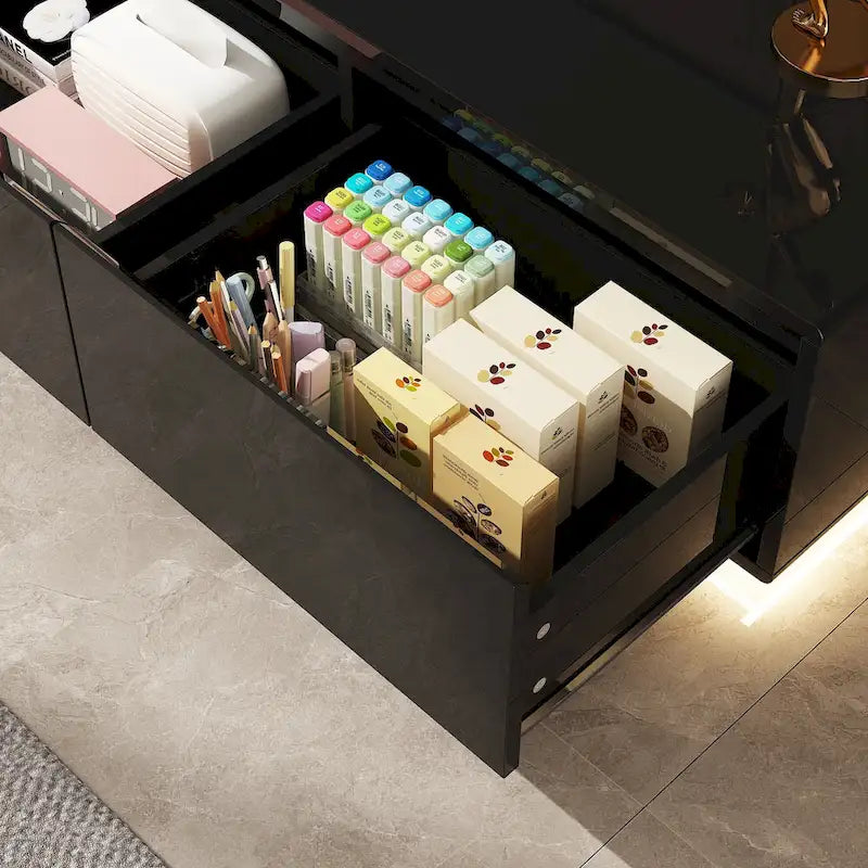 White High Gloss TV Stand with LED Lighting, 70.9" Wide, Open Shelving & Soft-Close Cabinets