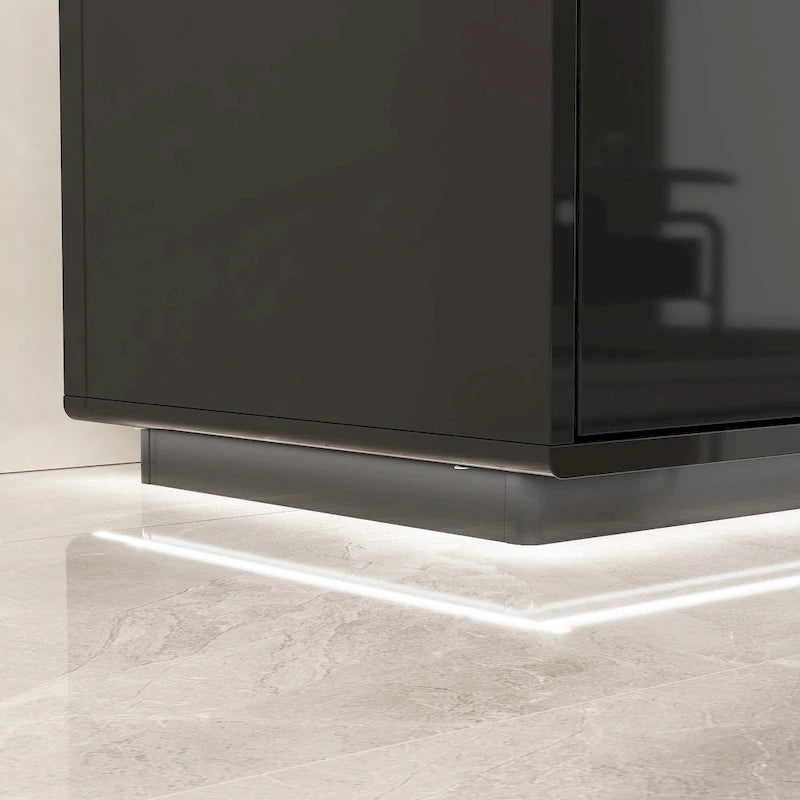 White High Gloss TV Stand with LED Lighting, 70.9" Wide, Open Shelving & Soft-Close Cabinets