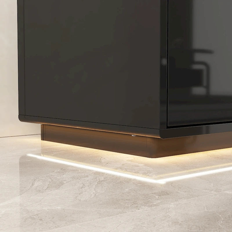 White High Gloss TV Stand with LED Lighting, 70.9" Wide, Open Shelving & Soft-Close Cabinets