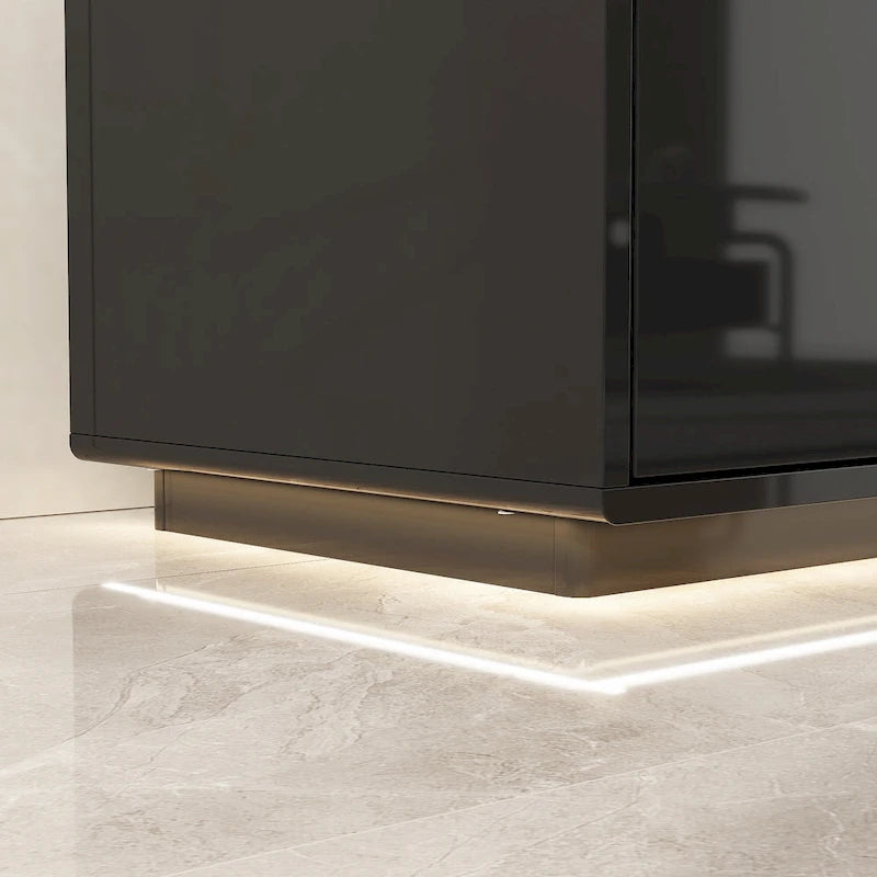 White High Gloss TV Stand with LED Lighting, 70.9" Wide, Open Shelving & Soft-Close Cabinets