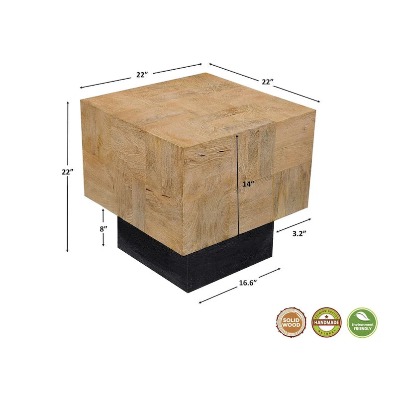 Solid Mango Wood Side End Table | Modern Style | Dark Brown / Brown / Dark Gray