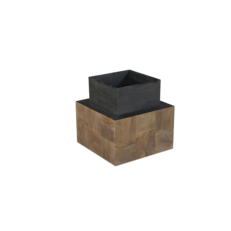 Solid Mango Wood Side End Table | Modern Style | Dark Brown / Brown / Dark Gray