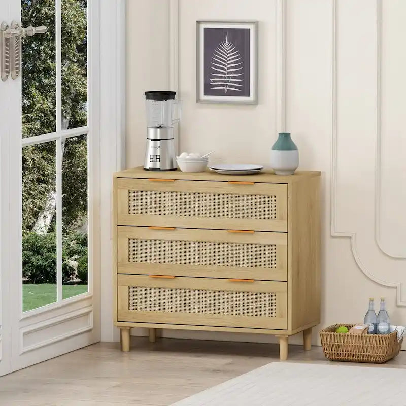 Rattan Storage Cabinet with Three Rattan Drawer