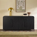 64" Modern Sideboard with Waterfall Edges, Wooden Pulls & Storage Shelves, MDF, 64W x 20D x 30H in