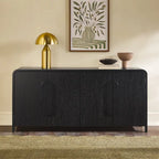 64" Modern Sideboard with Waterfall Edges, Wooden Pulls & Storage Shelves, MDF, 64W x 20D x 30H in