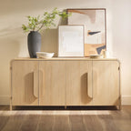 64" Modern Sideboard with Waterfall Edges, Wooden Pulls & Storage Shelves, MDF, 64W x 20D x 30H in