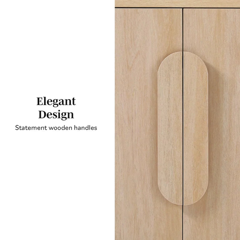 64" Modern Sideboard with Waterfall Edges, Wooden Pulls & Storage Shelves, MDF, 64W x 20D x 30H in