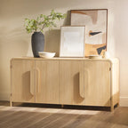 64" Modern Sideboard with Waterfall Edges, Wooden Pulls & Storage Shelves, MDF, 64W x 20D x 30H in