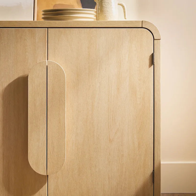 64" Modern Sideboard with Waterfall Edges, Wooden Pulls & Storage Shelves, MDF, 64W x 20D x 30H in