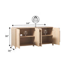 64" Modern Sideboard with Waterfall Edges, Wooden Pulls & Storage Shelves, MDF, 64W x 20D x 30H in