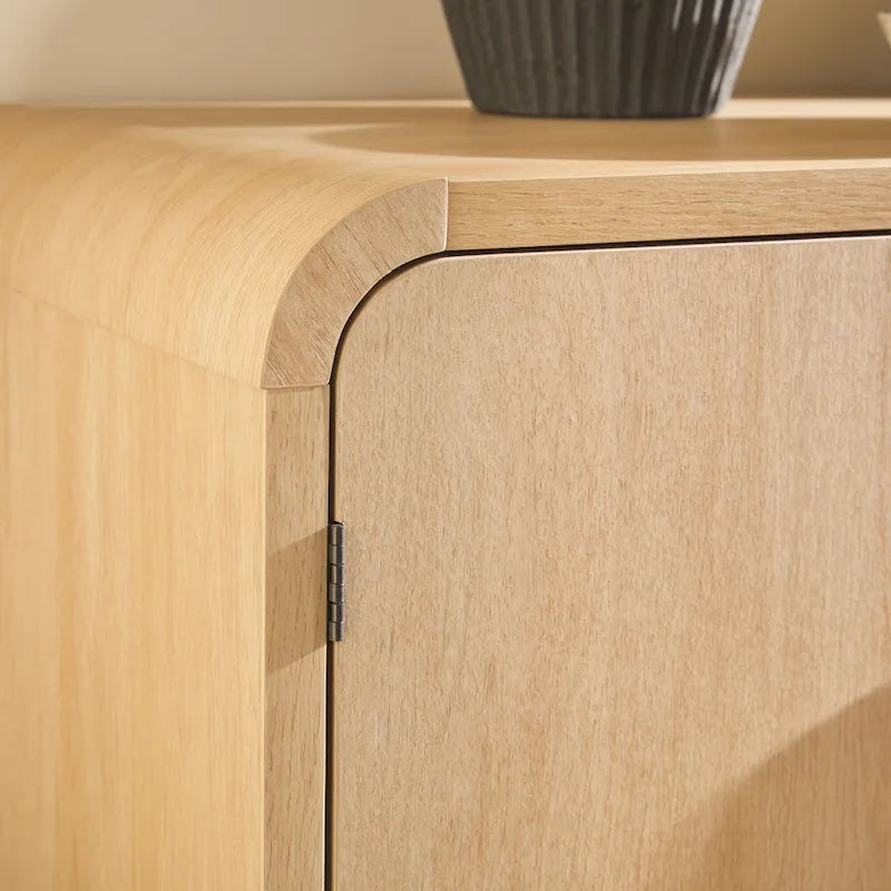 64" Modern Sideboard with Waterfall Edges, Wooden Pulls & Storage Shelves, MDF, 64W x 20D x 30H in